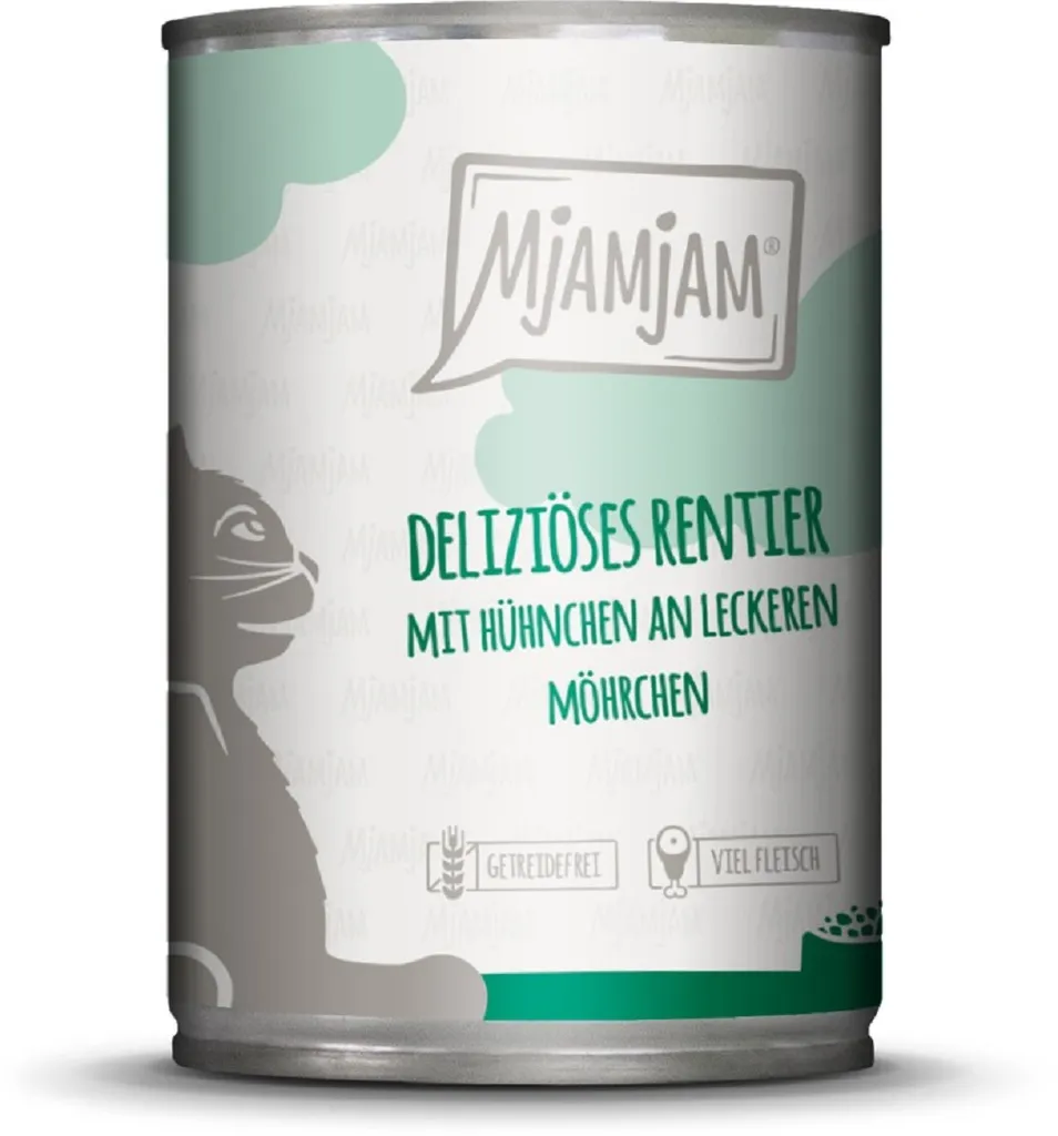 Aliment chat sensible sans céréales Mjamjam Renne Poulet Carottes 6x400g