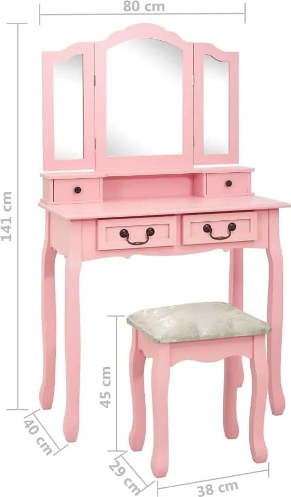 Coiffeuse rose gain de place avec miroir pour ranger vos cosmétiques