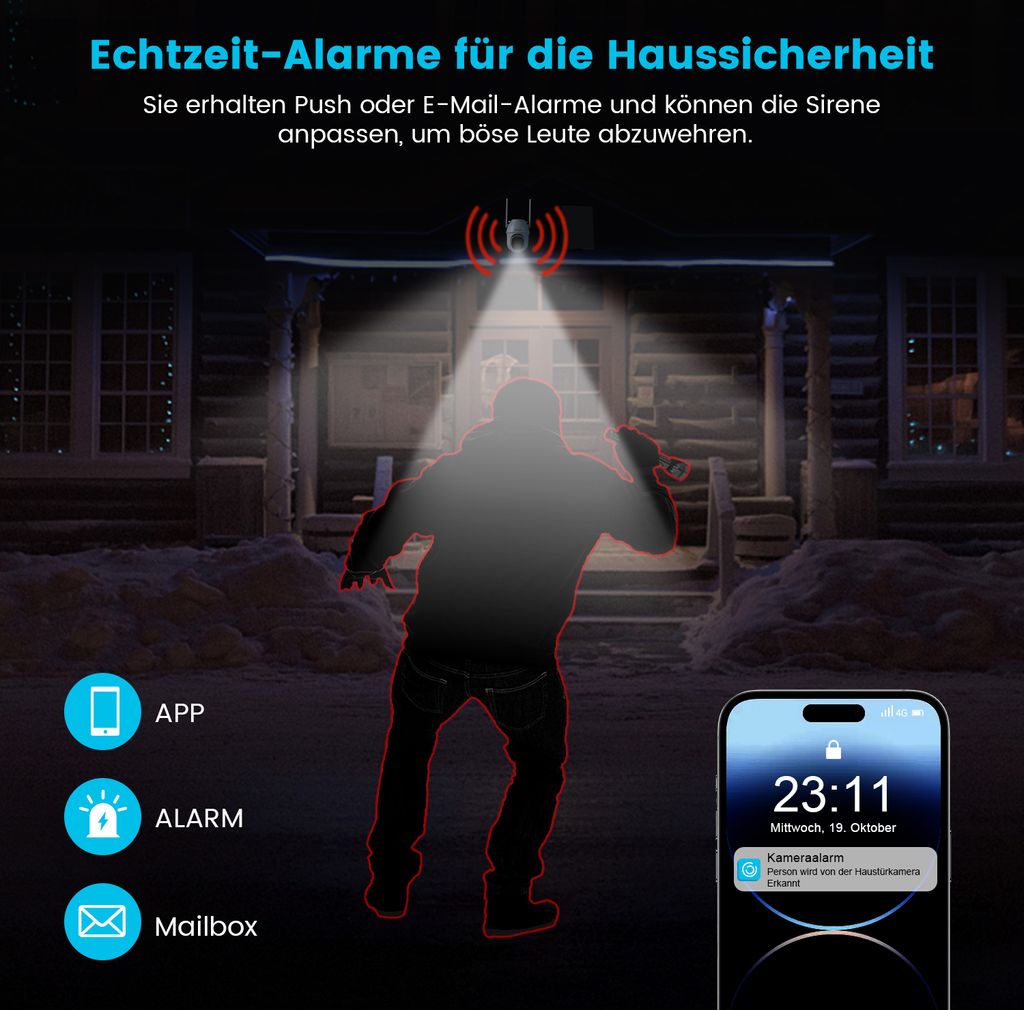4G LTE Überwachungskamera Außen Akku 9600mAh mit Solarpanel Produktbild 6