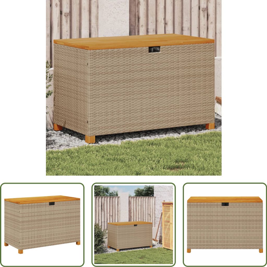 The Living Store Gartentruhe Beige 110x55x63 cm Poly Rattan Akazienholz