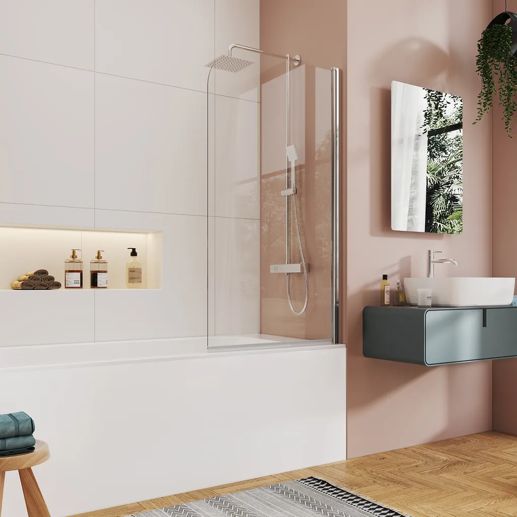 Parete Vasca Pieghevole EMKE 70x140cm | Vetro Sicuro | Risparmio Bagno