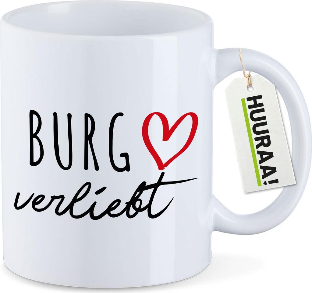Huuraa Kaffeetasse Burg verliebt 330ml Weiß Keramik Kaffeebecher Geschenkidee