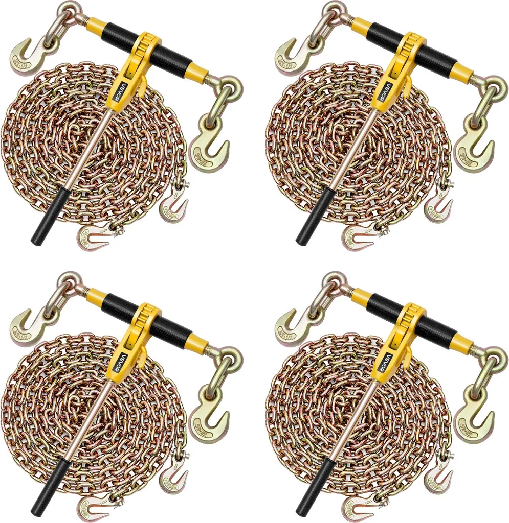 Chaînes d'Arrimage G80 10mm avec Tendeurs pour Remorque Plateau - 4 PCS