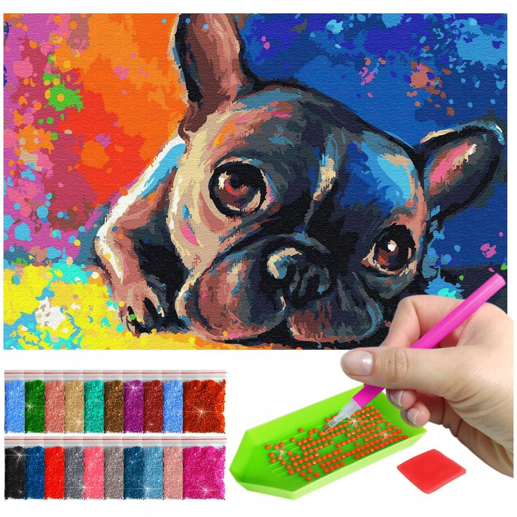ARTULIO - Diamond Painting Set - Pop-Art Bulldoggenporträt - 60 x 40 cm - Groß XXL - Crystal Art, Komplettset Mosaik + Zubehör