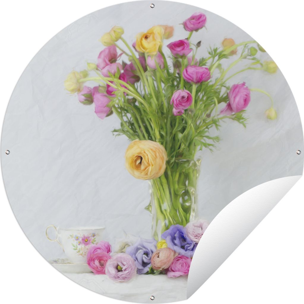 MuchoWow Gartenposter Outdoor-Poster Rund Stillleben - Farben - Blumen Ø 120 cm Gartendeko Rundes Poster draußen