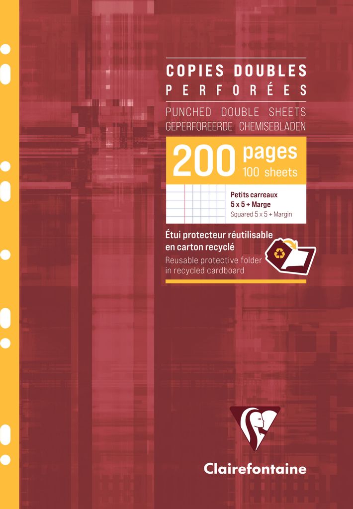 Clairefontaine 5x Pkg 100 Bl Kanzleibogen gelocht A4, 90g, kariert Rand 47122C