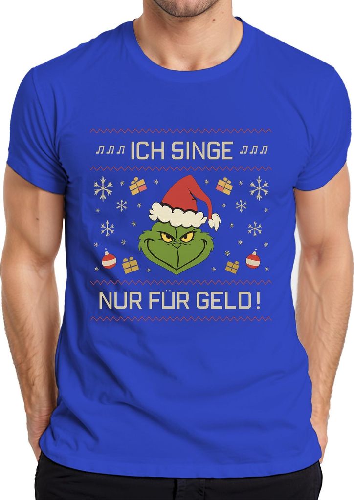 ICH SINGE NUR FÜR GELD Grinch Weihnachten lustig Karaoke Sänger Herren T-Shirt, Blau, L