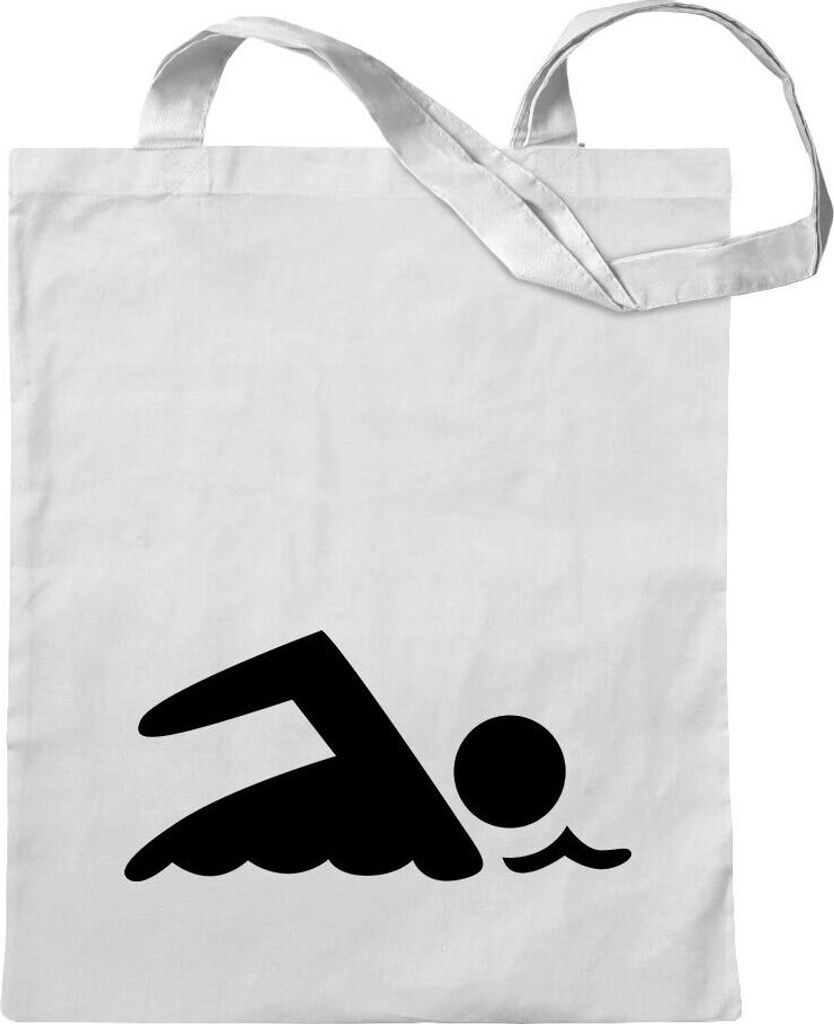 Kiwistar - Baumwolltasche - weiss - Schwimmer - Tragetasche Stoffbeutel Umhängetasche Langer Henkel