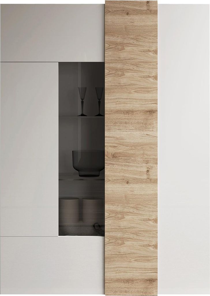 Dmora Vitrine Gorizia 121x44x169h cm Hochglanz Weiß, 8 Regale 2 Türen