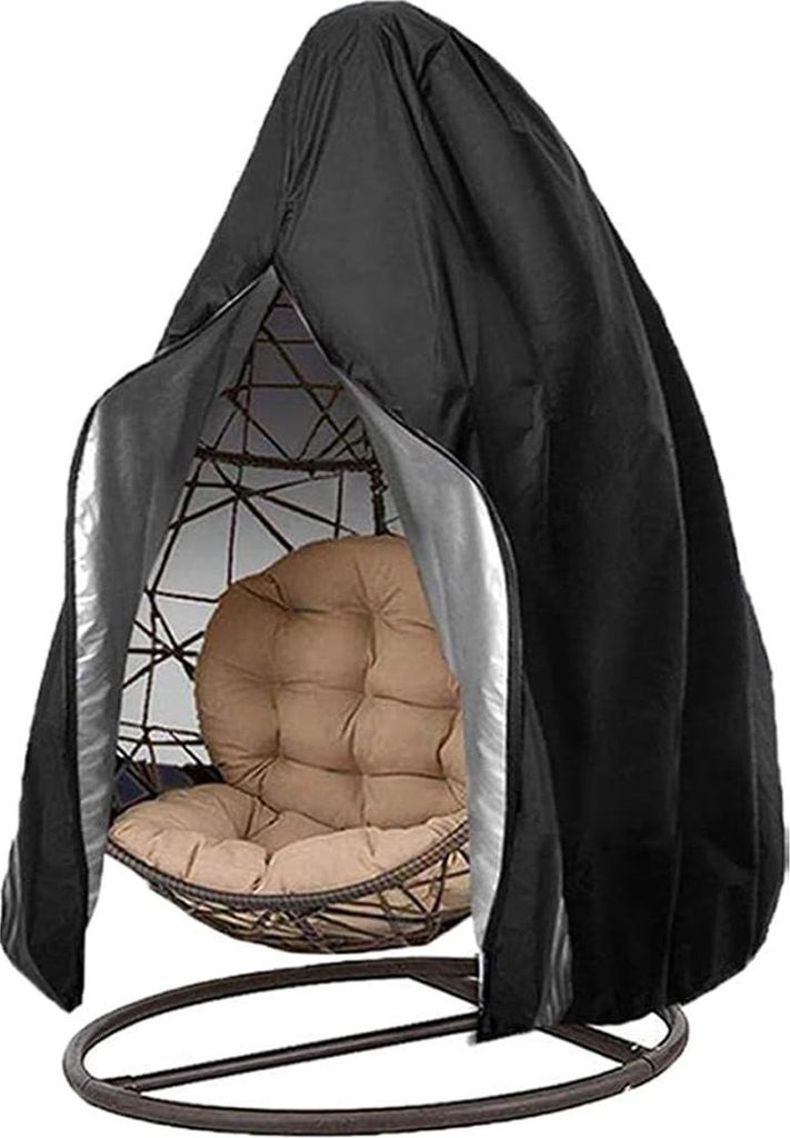 600D Hängeschaukel-Doppel-Ei-Stuhl-Abdeckung, Garten, Terrasse, Outdoor, Sonne, wasserdicht,230*200cm(Schwarz)