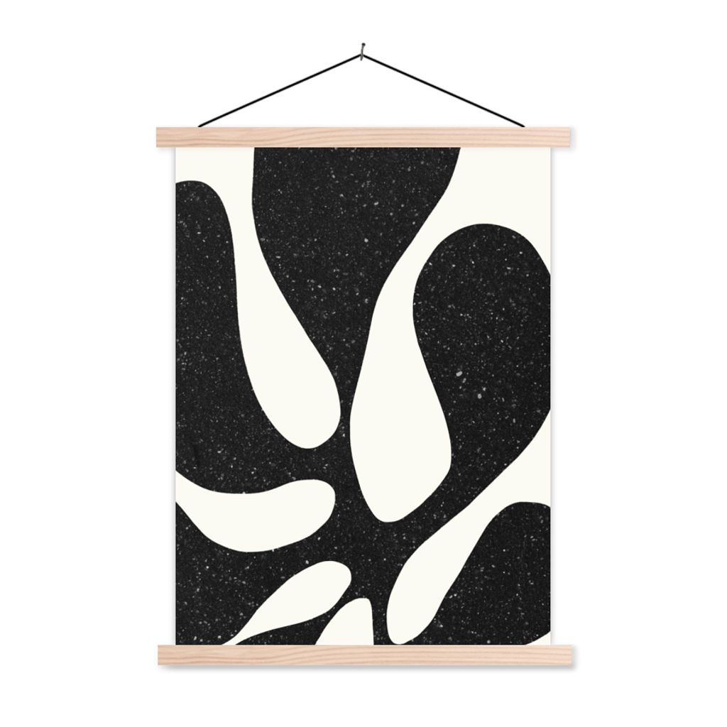 MuchoWow Textilposter Pflanze - Schwarz - Minimalismus 60x80 cm mit holzfarbenen Rahmen - Wandbild