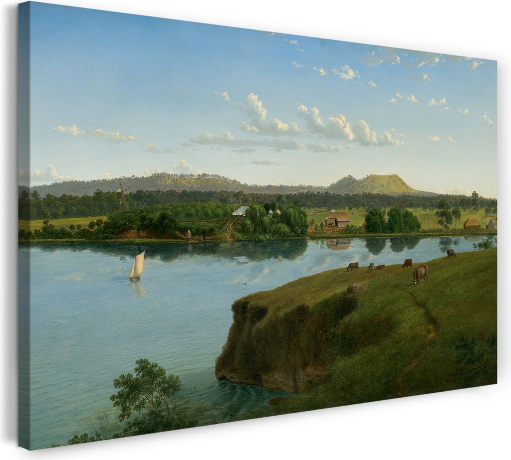 Leinwandbild (120x80cm): Eugene von Guérard - Purrumbete from across the lake, echter Holz-Keilrahmen inkl. Aufhänger, handgefertigt in Deutschland