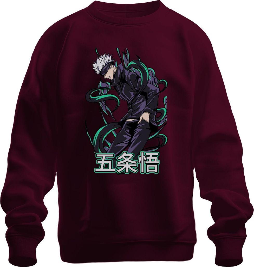 Jujutsu Kaisen Gojo 五条悟 Anime Otaku Geschenk Cool Augenbinde Uni Sweatshirt Pullover, Burgundy, 3XL
