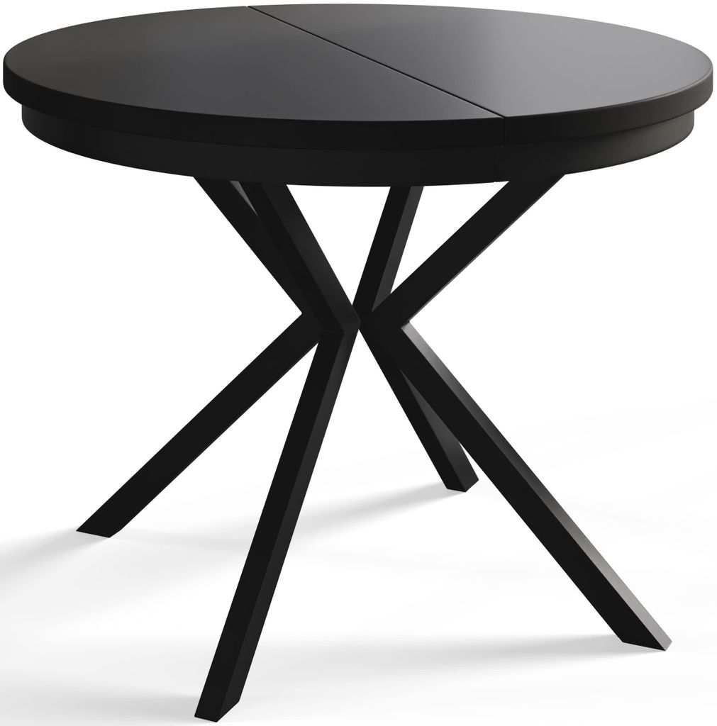 Esstisch Rund Bergo, Esstisch Ausziehbar 100-180 cm, Moderner Wohnzimmertisch, Schwarz mit Metallbeinen in Schwarz