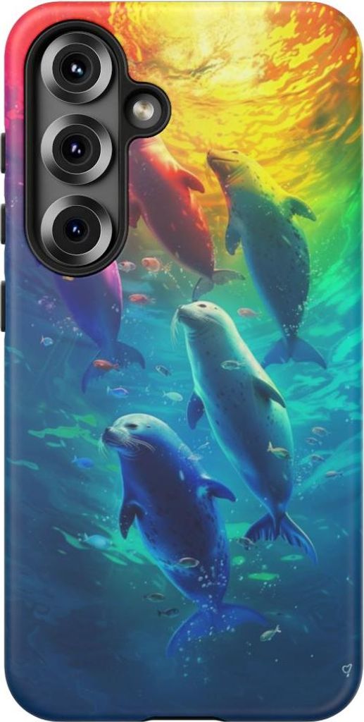 Bunte Seehunde unter lebendigem Licht – Hülle Kompatibel mit Samsung Galaxy S25