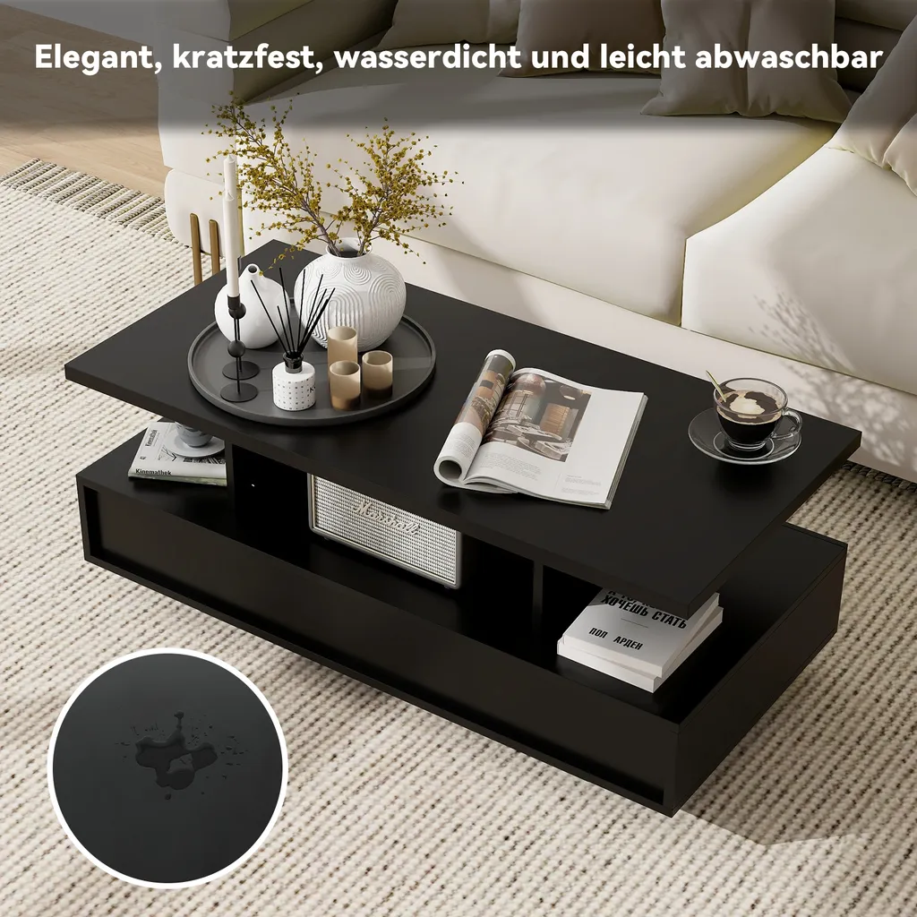 Table Basse de Salon Noire Design avec LED Multicolore et Rangement - 8