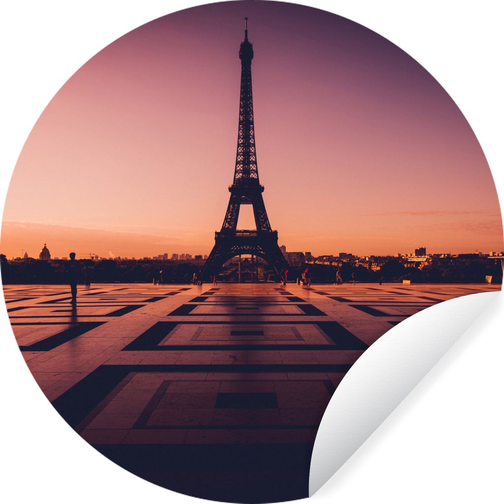 MuchoWow Runde Wandtattoo - Wandsticker Tapete Aufkleber Sonnenuntergang in Paris Ø 100 cm Selbstklebend und Repositionierbar - Wandaufkleber - ...