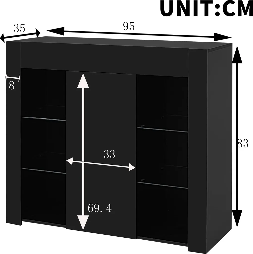 Buffet compact noir brillant Sweiko : optimisez votre petit espace chic - 5
