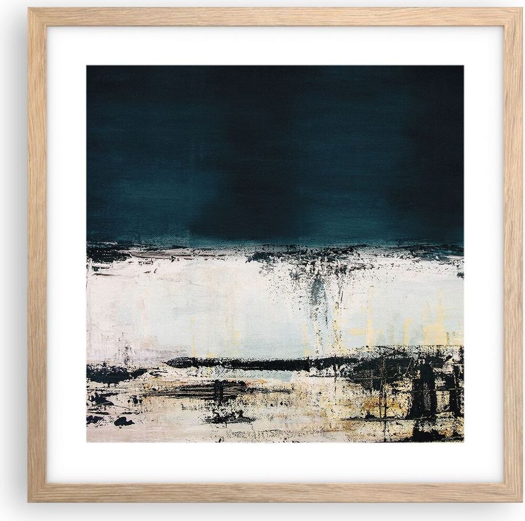 Gerahmtes Poster - Rahmen in heller Eiche - Abstraktion gerieben schwarz - 40x40 cm - Wand Bild - Wanddeko - Wandbilder - Kunstposter - Wandposter ...