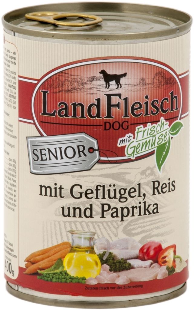 Landfleisch Dog Senior Geflügel, Reis & Paprika Dose 400g Produktbild 