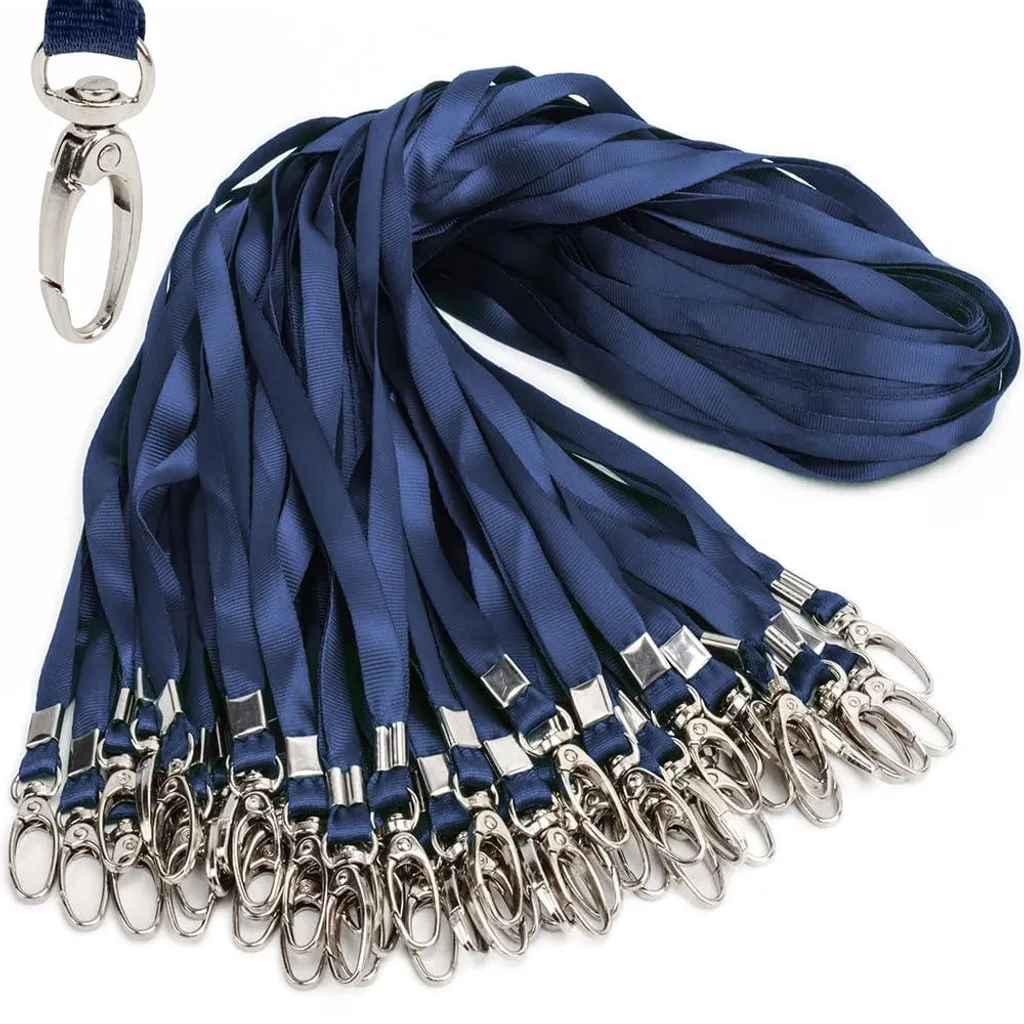 Lanyards pour badge en nylon bleu foncé lot de 50 cordons plats