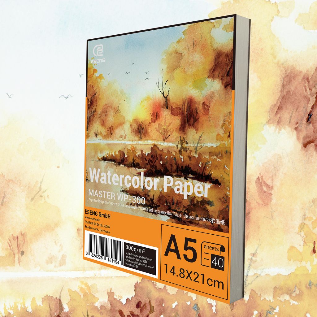 ESENG Premium Aquarellpapier DIN A5-40x Blatt - 300GSM - Weiß, Aquarellblock, Malblock Papier für Aquarell, Zeichnen, Malen