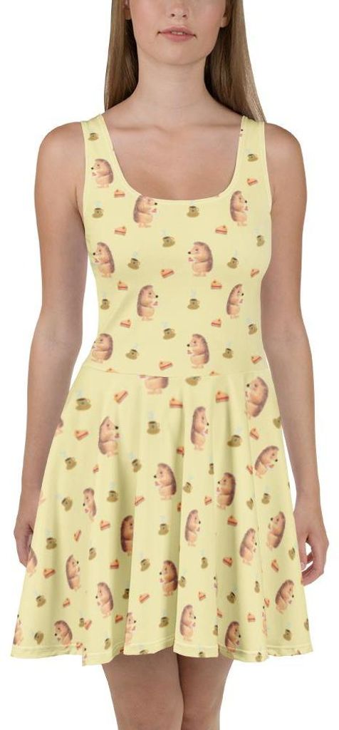 Mr. & Mrs. Panda Kleid Igel Kuchenstück XS - Gelb - Geschenk, Urlaubskleid, Strandkleid, Sommerkleid, Geburtstagskuchen, Damen-Sommerkleid, Shirtk...