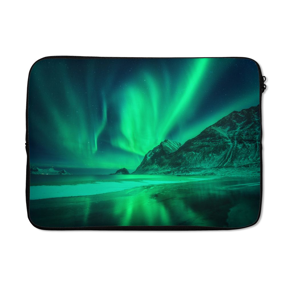 MuchoWow Laptop Hülle 13 Zoll Nordlichter - Wasser - Winter - Norwegen Laptoptasche - Laptophülle - Sleeve - Rundumschutz