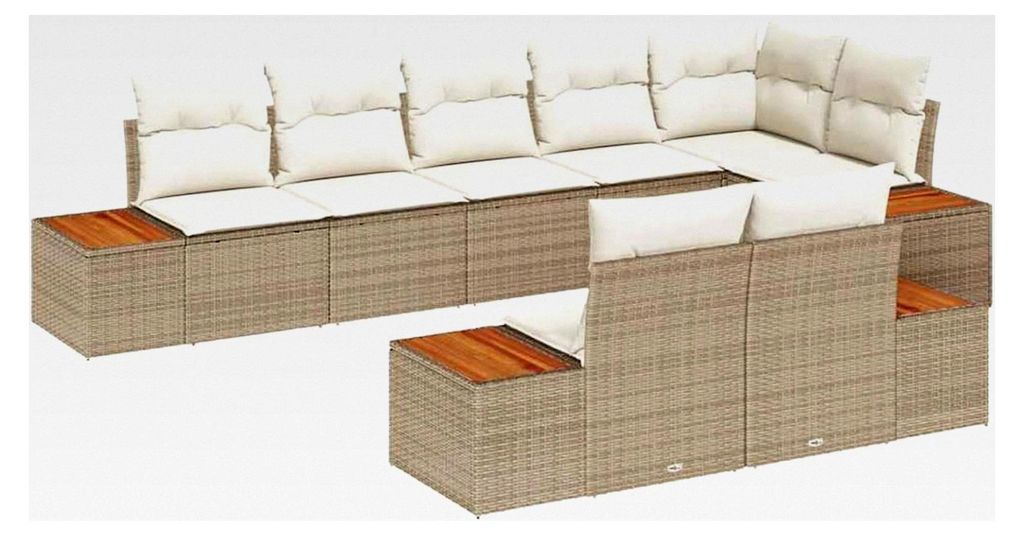 Garten-Sofa-Set Modern | Poly-Rattan & Akazienholz | Bequeme Sitzpolster | Modular Design | Für Terrasse & Garten