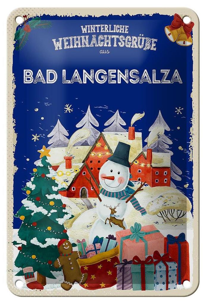 Blechschild Weihnachtsgrüße aus BAD LANGENSALZA Geschenk 12x18cm