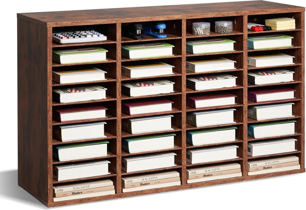 Organiseur de bureau pour dossiers et courriers - 36 cases bois marron