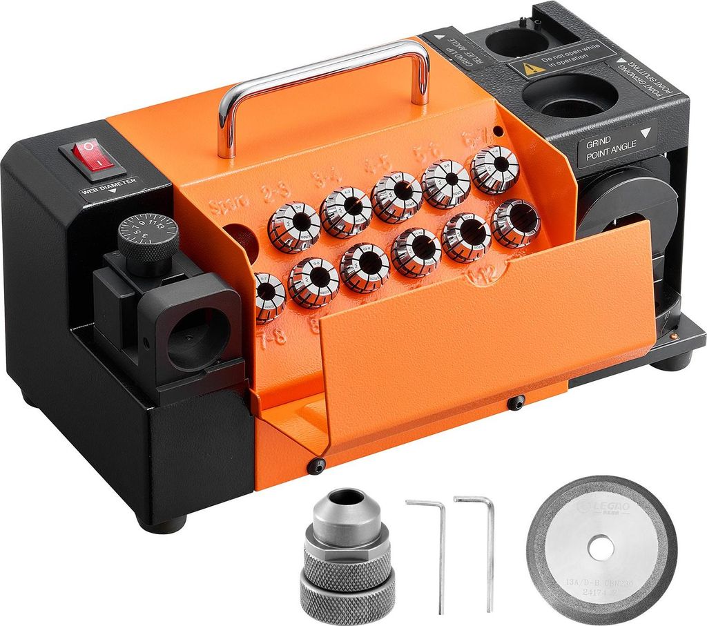 Bohrerschleifgerät & Bohrerschärfer - MR-13D - 3–13 mm Bohrer - Einstellbarer Freiwinkel & Vorderkantenwinkel - 95°–135° Spitzenwinkel - 11...