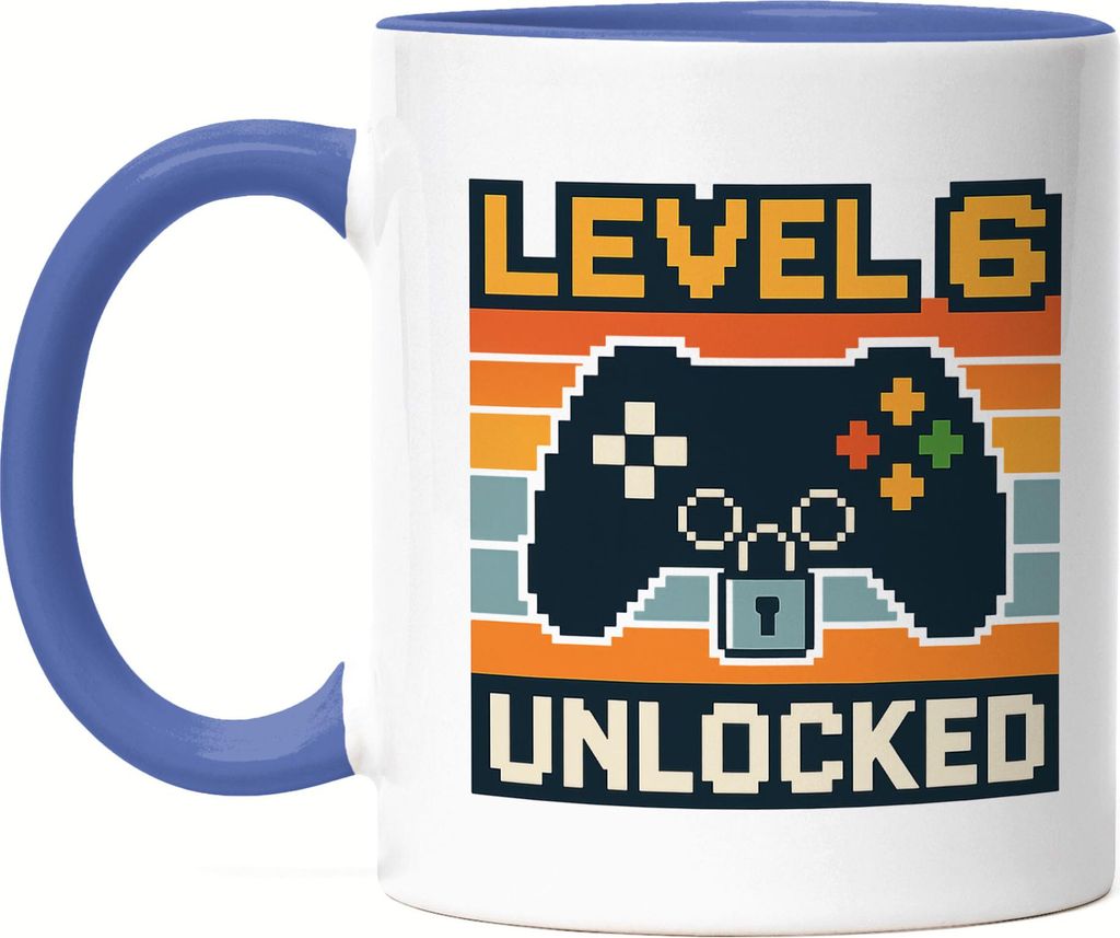 Level 6 Unlocked Tasse Blau Gamer Geschenkidee Kindergeburtstag Junge Mädchen Videospiel 6 Jahre