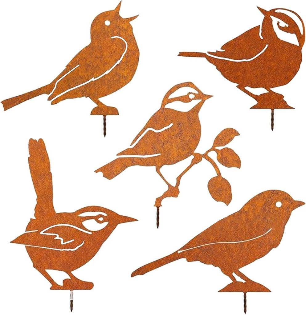 5-teiliges Deko-Vogel-Set, Rostige V?gel, Gartendekoration fš¹r B?ume, Rostige V?gel mit Schrauben, Rostige Metall-Gartendekoration fš¹r Terras...