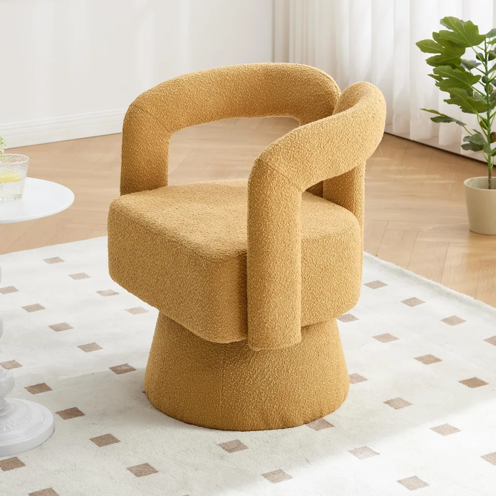 Fauteuil de lecture pivotant jaune moutarde pour coin détente et chambre