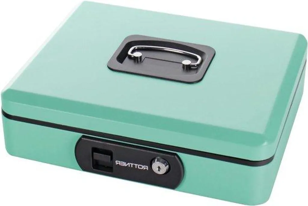 Boîte à billets turquoise sécurisée par 2 clés avec poignée d'ouverture