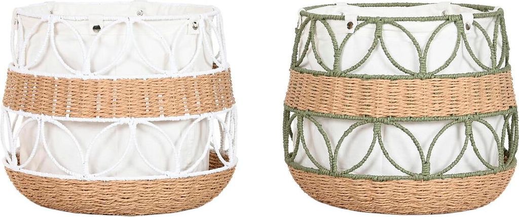 Dekorativer Korb Home ESPRIT Weiß grün Naturfaser (2 Stück)