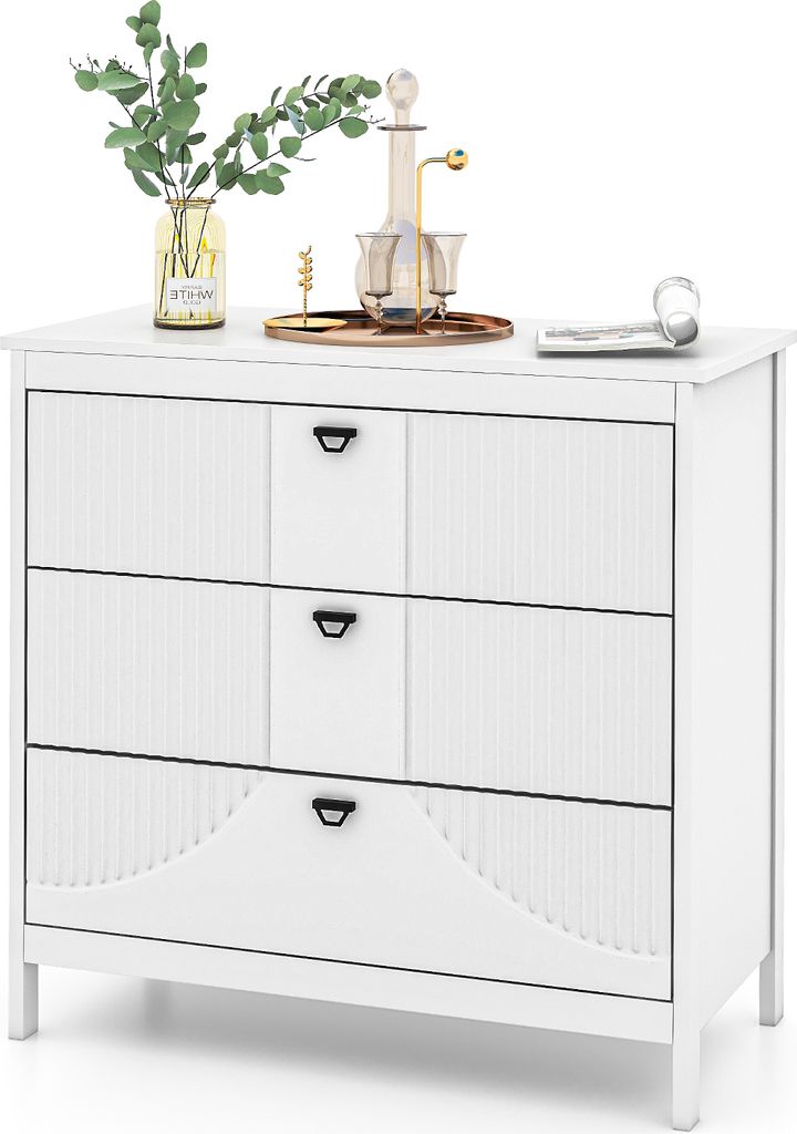 KOMFOTTEU Kommode mit 3 großen Schubladen, Schubladenschrank Sideboard mit Kippschutz, Aufbewahrungsschrank Buffet modern für Wohnzimmer, Büro, ...