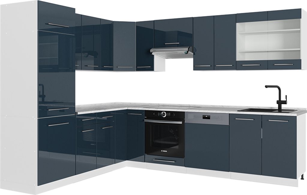 Cuisine d'angle Vicco Fame-Line bleu foncé brillant/blanc Image du produit 