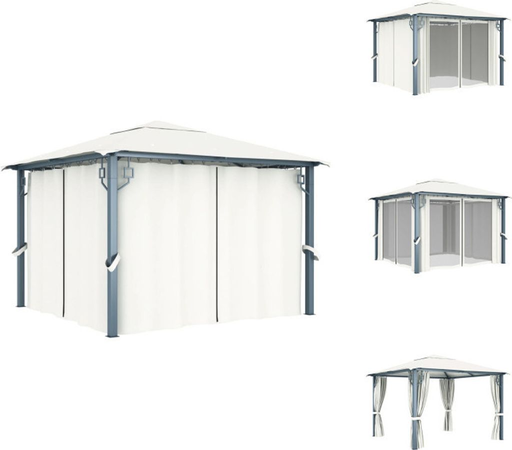 vidaXL Pavillon mit Vorhängen 300 x 300 cm Creme Aluminium - Pavillons & Partyzelte
