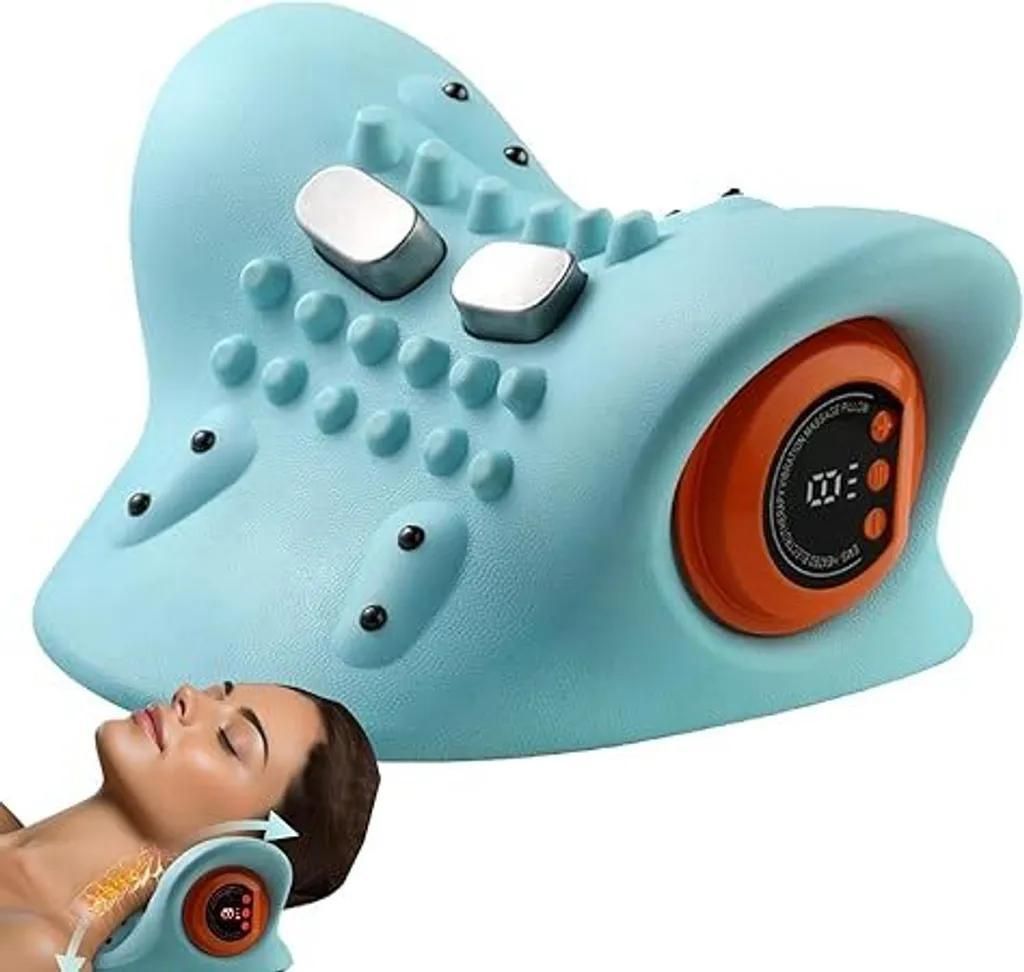 Nackenmassagegerät, Nackenstrecker,EMS,Neck Pain Relief, Nackenstütze zur Nackenentspannung,Tragbar,Blau