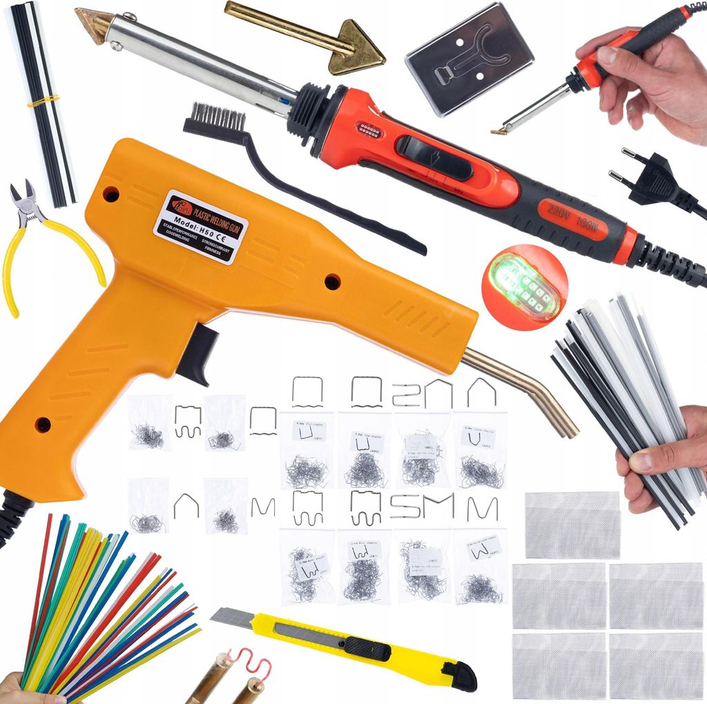 Red Odysseya 100W RRO100W Kunststoff-Lötkolben 5 Gitter Schraubendreher Spitzenständer + Hefter 200 Klammern + 800 Klammern + Prowelder Kit Mini