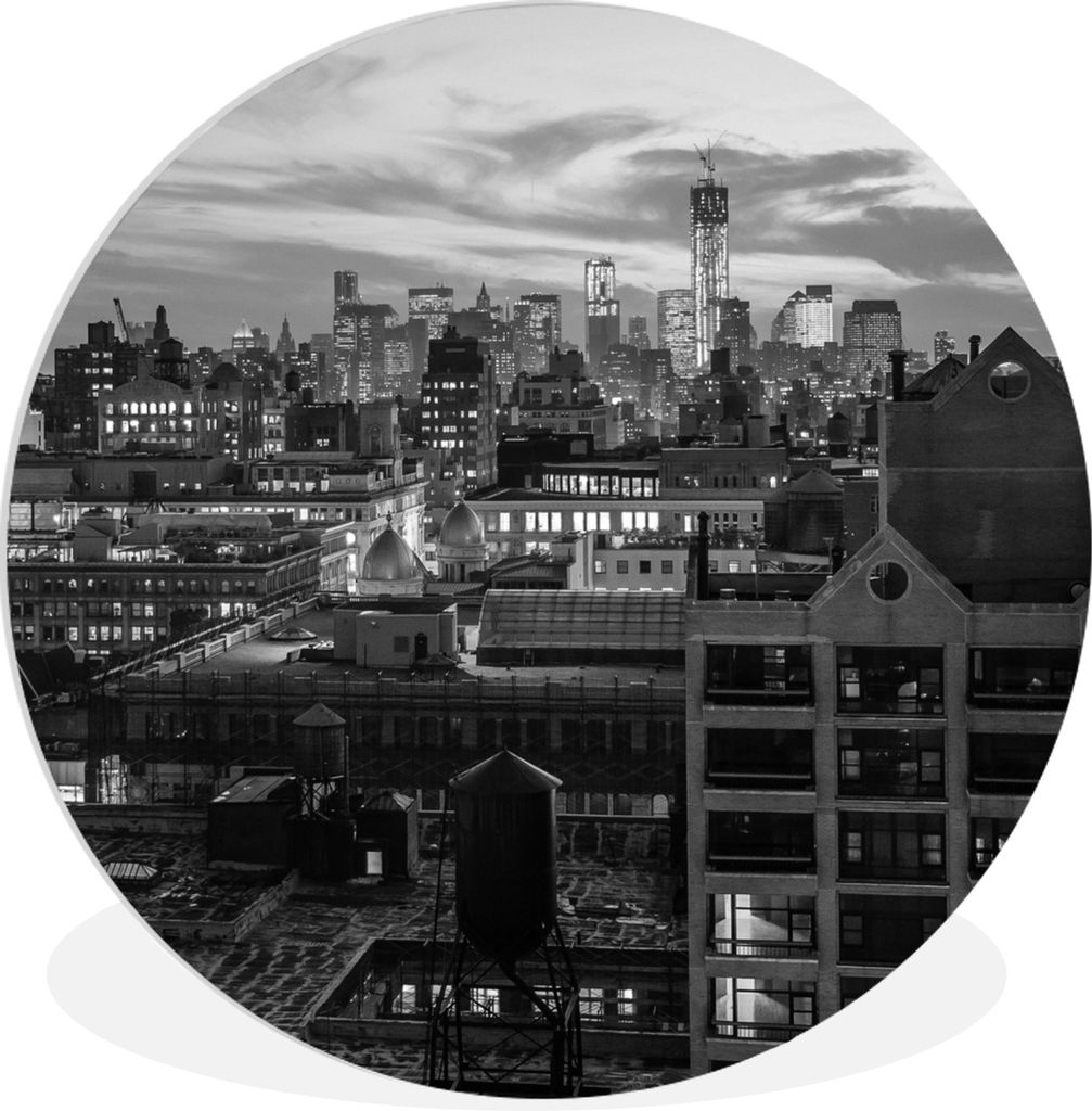 MuchoWow Rundes Wandbild - Runde Bilder Manhattan - Skyline - Schwarz - Weiß Ø 60 cm Kreis Wanddekoration Kunststoff - Wandkreis - Wandschmuck ...
