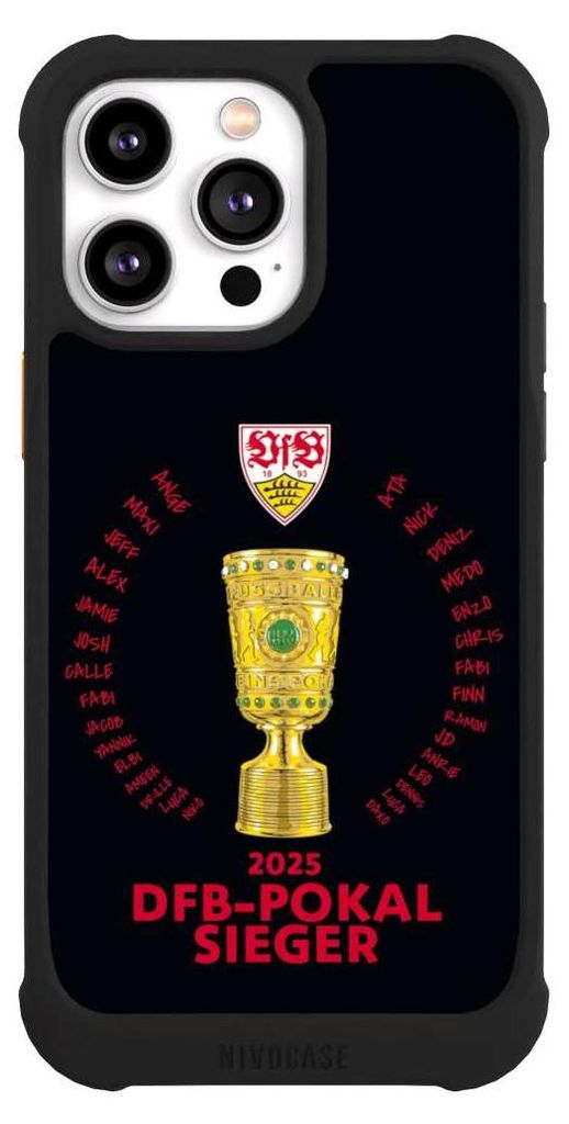 NIVOCASE Hülle für Apple iPhone 14 Pro Max Stoßfeste Handyhülle NIVOmax Case Schwarz Offizielles Lizenzprodukt Pokal VfB Stuttgart