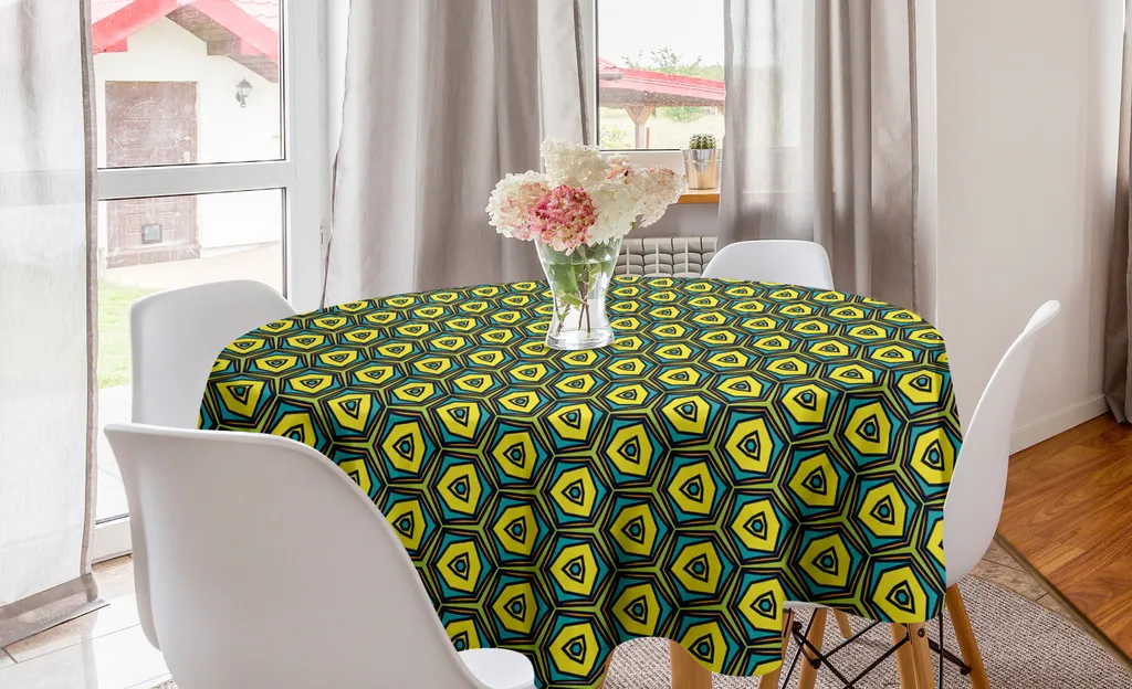 Tovaglia Antimacchia Rotonda 150cm ABAKUHAUS Vintage Verde Giallo