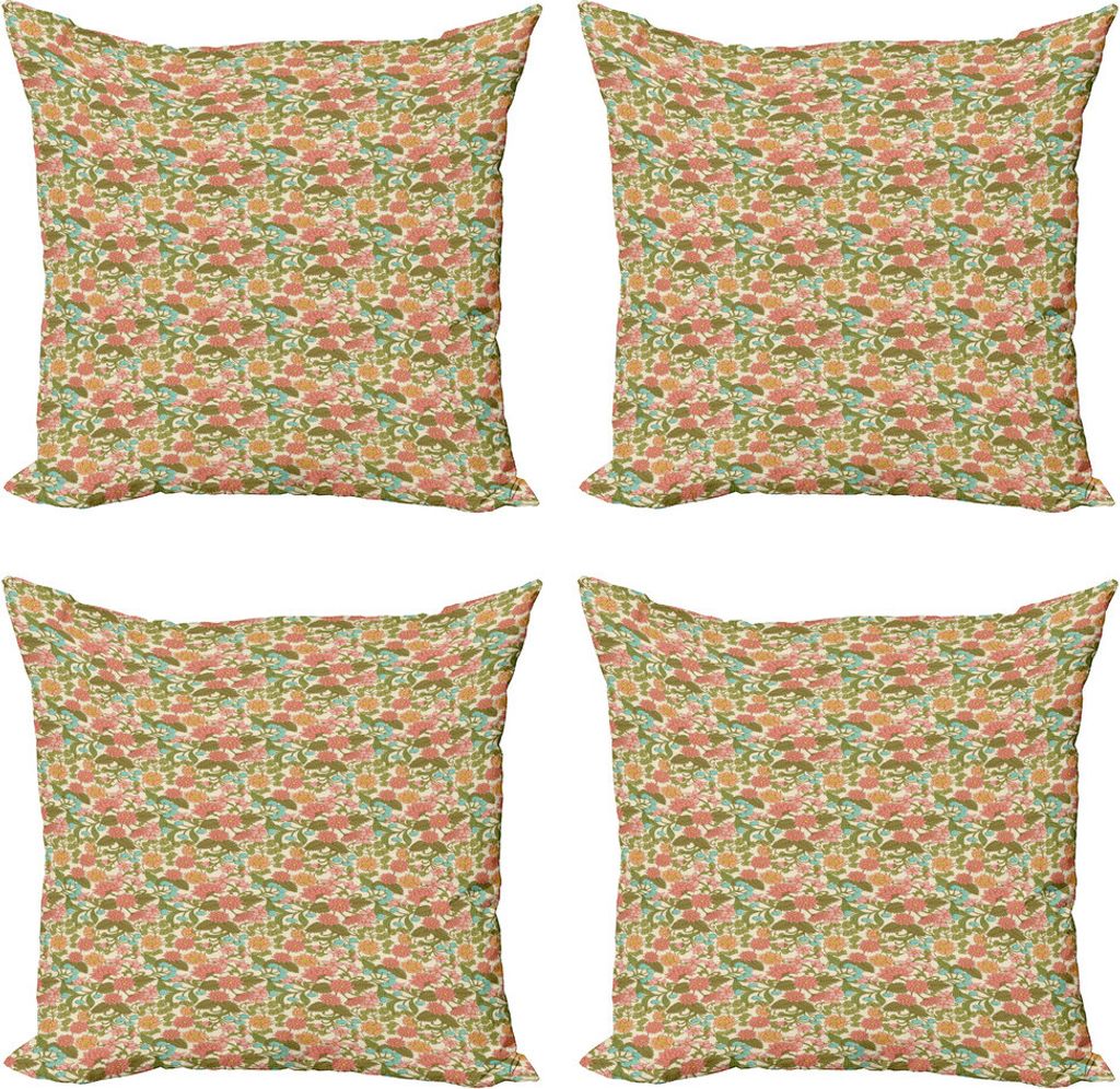 ABAKUHAUS Blumen Kissenbezug Set (4 Stück), Pastell Klassiker Blumen, Moderner Doppelseitiger Digitaldruck, 60 cm x 60 cm, Creme Multicolor