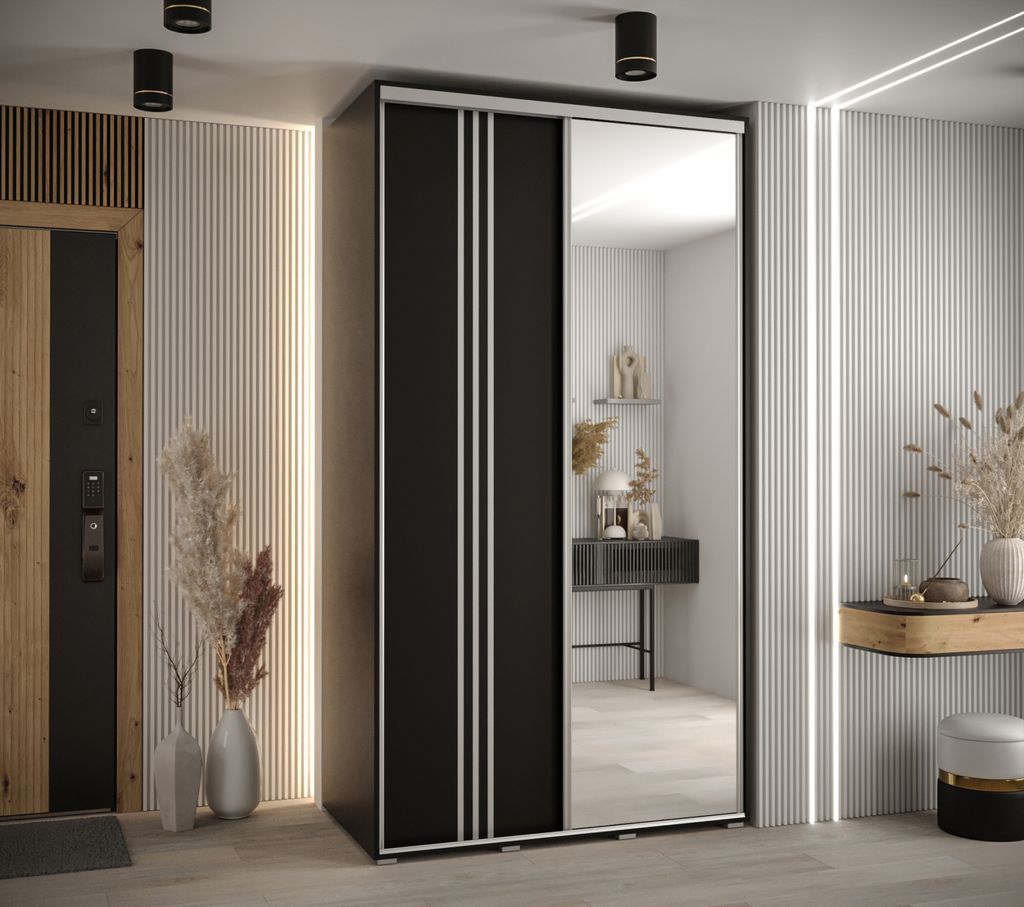 Kleiderschrank YVONA 7 - 140/60 cm, schwarz/silber