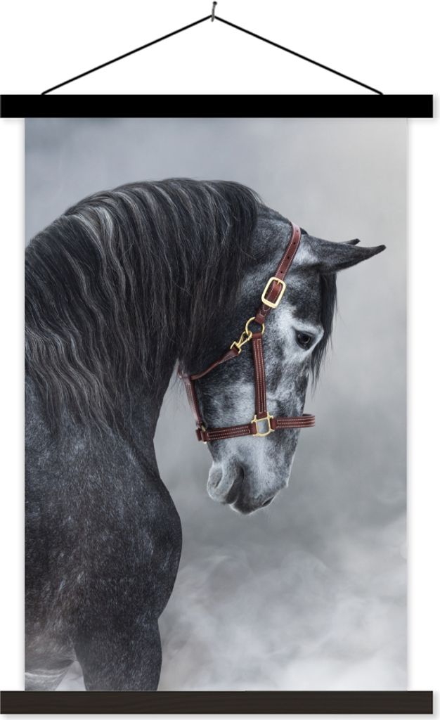 MuchoWow Textilposter Pferd - Grau - Braun - Tiere - Rauch 120x180 cm mit schwarzem Rahmen - Fotos