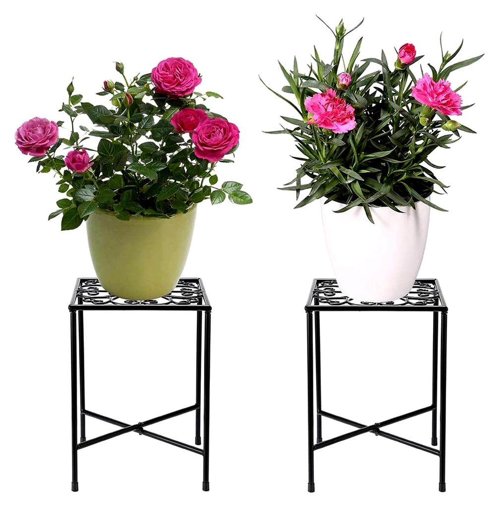 Vintage-Pflanzenhocker aus Eisen, Blumentreppen, Gartenregal, Pflanzenregal, Dekoration für Balkone, Innenhöfe und Gärten (2 Stück, Schwarz, Qu...