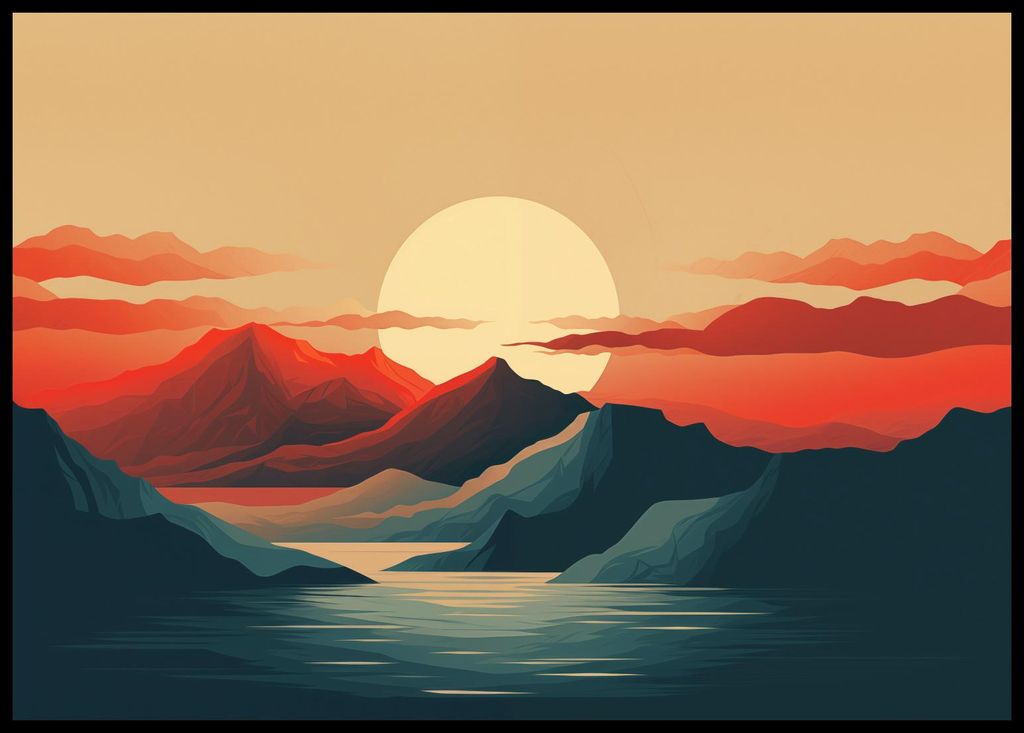 Poster 84x59,5cm Sonnenuntergang über den Bergen